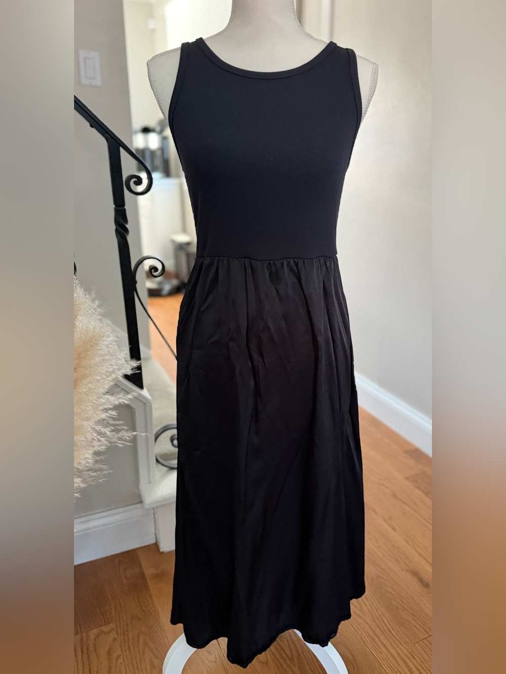 Michael Stars Black Sleeveless Mixed Media Midi Dress